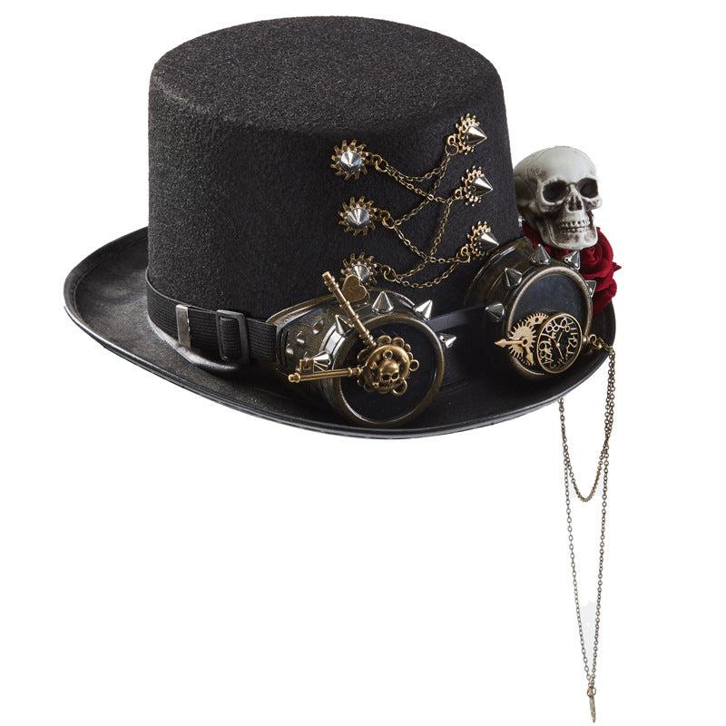 Mens Top Hat 100% Handmade Steampunk Skull store Design With Eye Devil Style Biker/ motorcycle with skull print design Unique Article