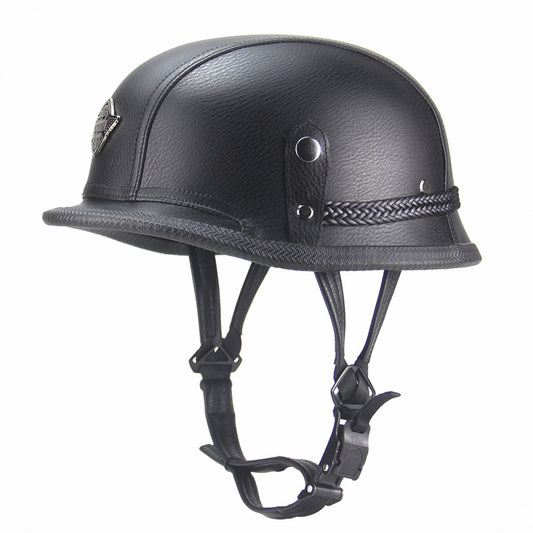 Black Vintage Leather Motorcycle Helmet