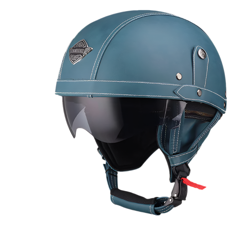  Retro Leather Motorcycle Half Helmet Blue