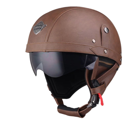 Retro Leather Motorcycle Half Helmet Brown