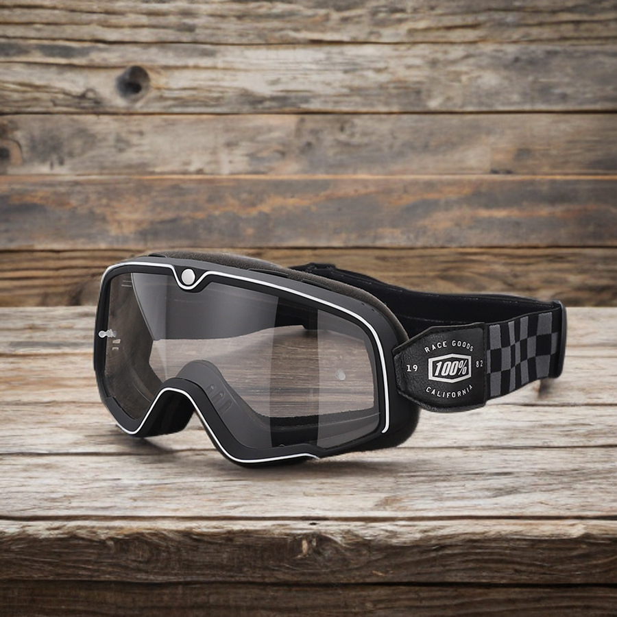 Checkered Strap Vintage Motorcycle Goggles Clear Lens