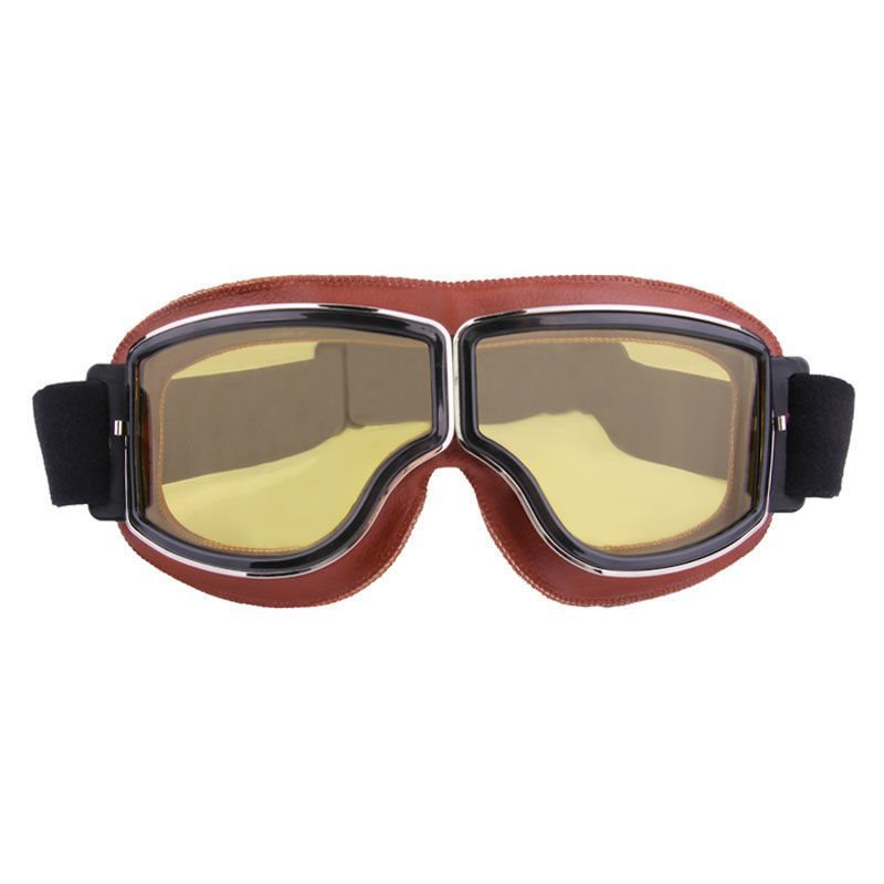 Demon Festival Brown Frame Vintage Motorcycle Goggles Yellow Lens