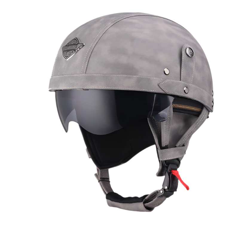 Retro Leather Motorcycle Half Helmet Gray