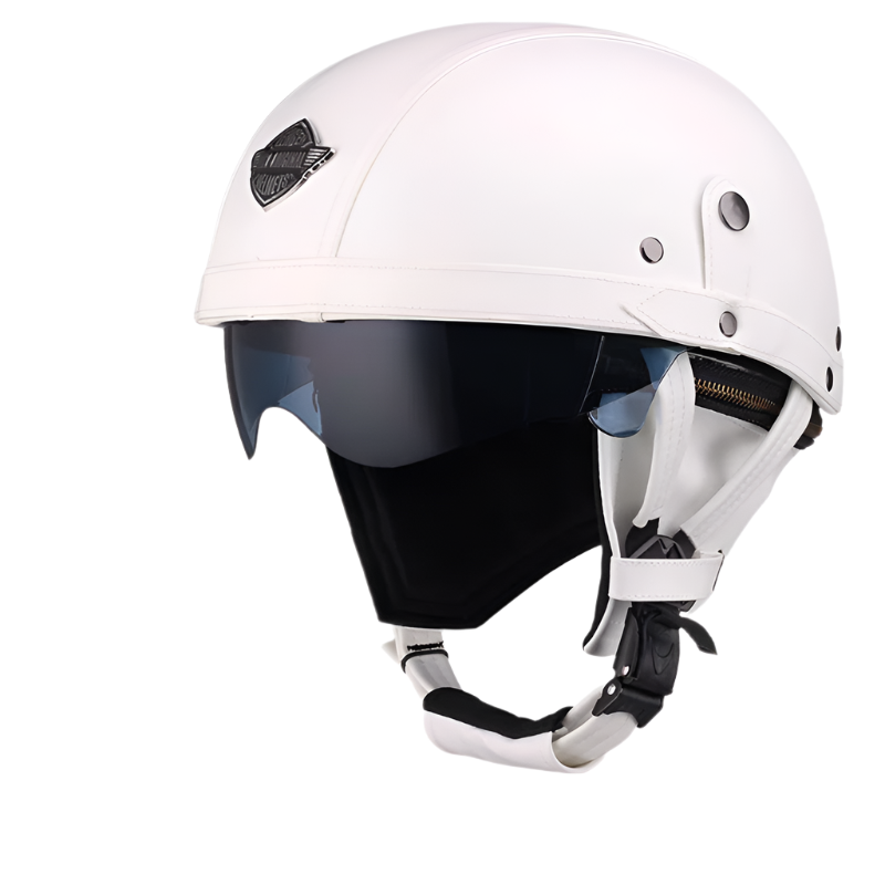 Retro Leather Motorcycle Half Helmet White