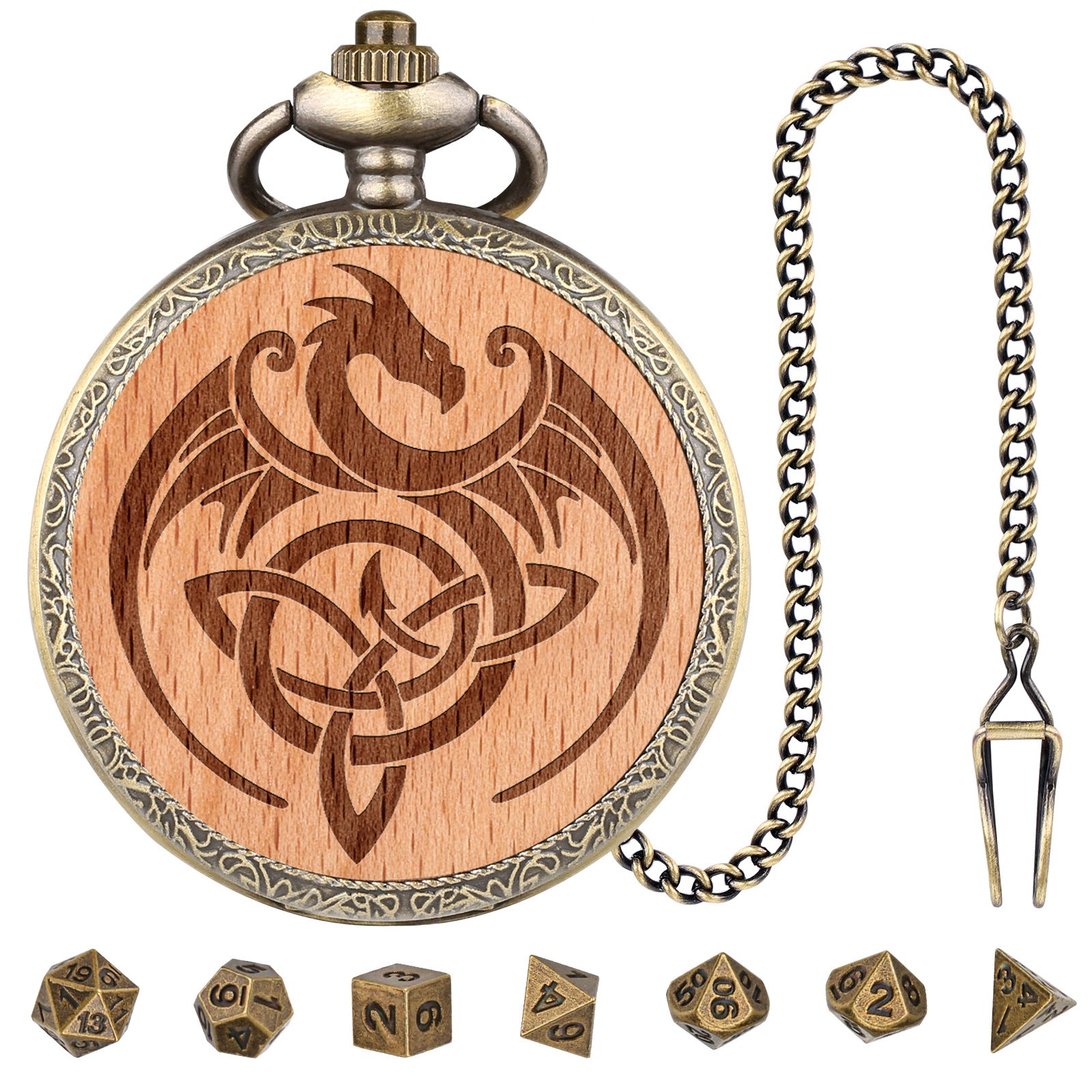 Dragon Crest Dice Holder Pocket Watch Case Bronze Color