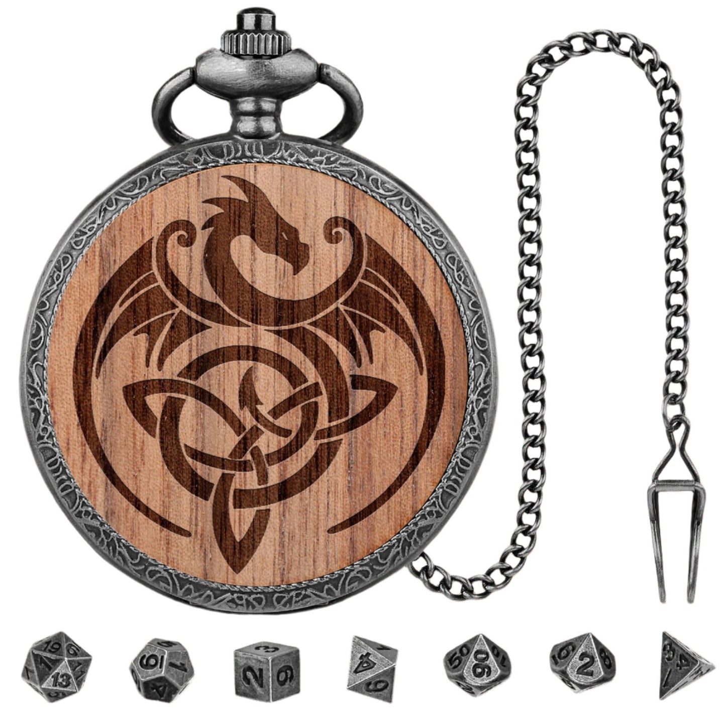 Dragon Crest Dice Holder Pocket Watch Case Silver olor