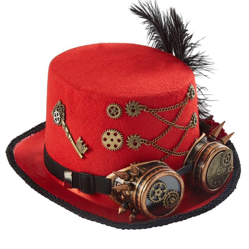 Red Gothic Steampunk Rose Gear Top Hat