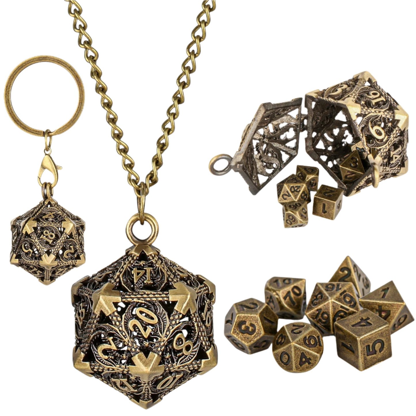 Hollow Cage Dice Holder Necklace Bronze