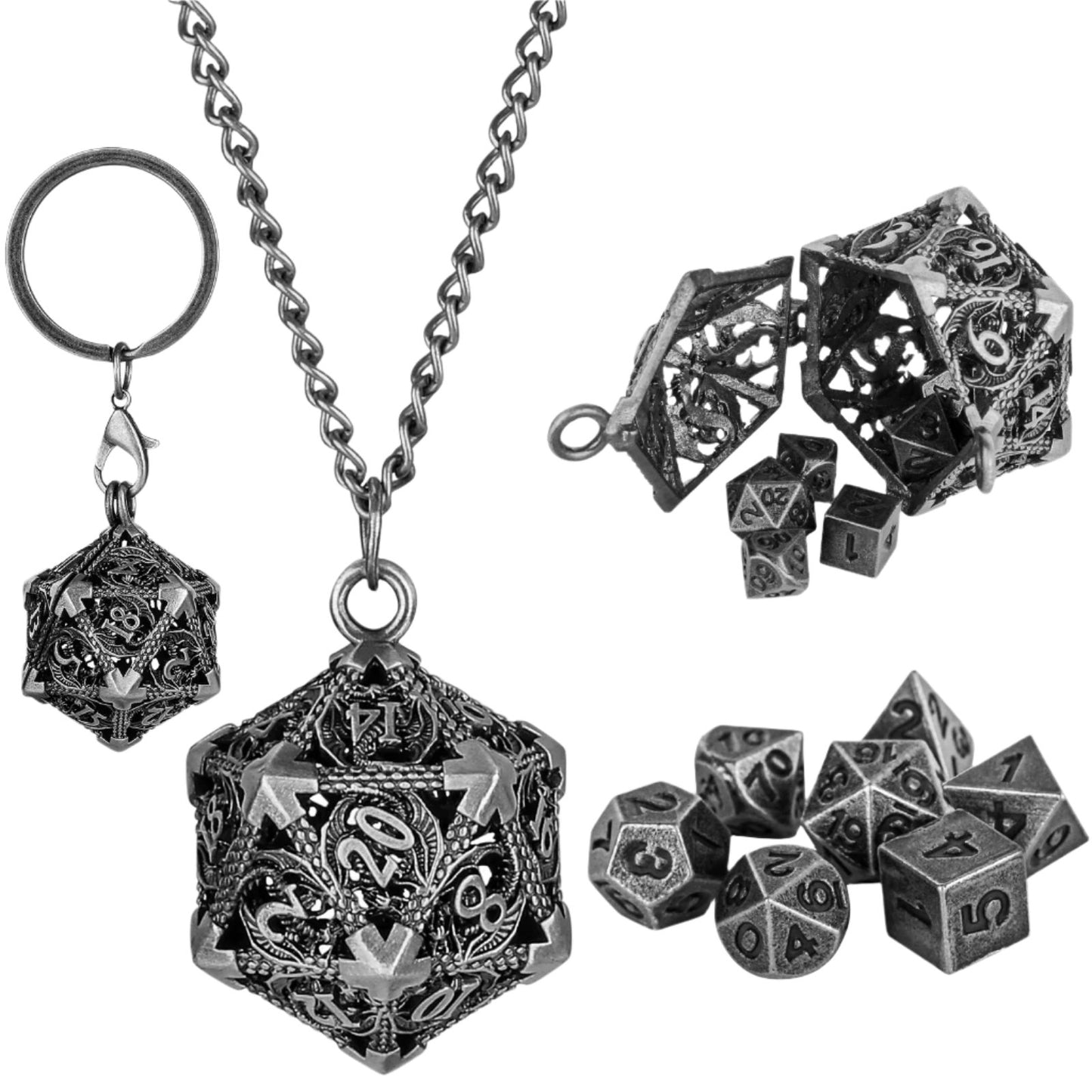 Hollow Cage Dice Holder Necklace Silver