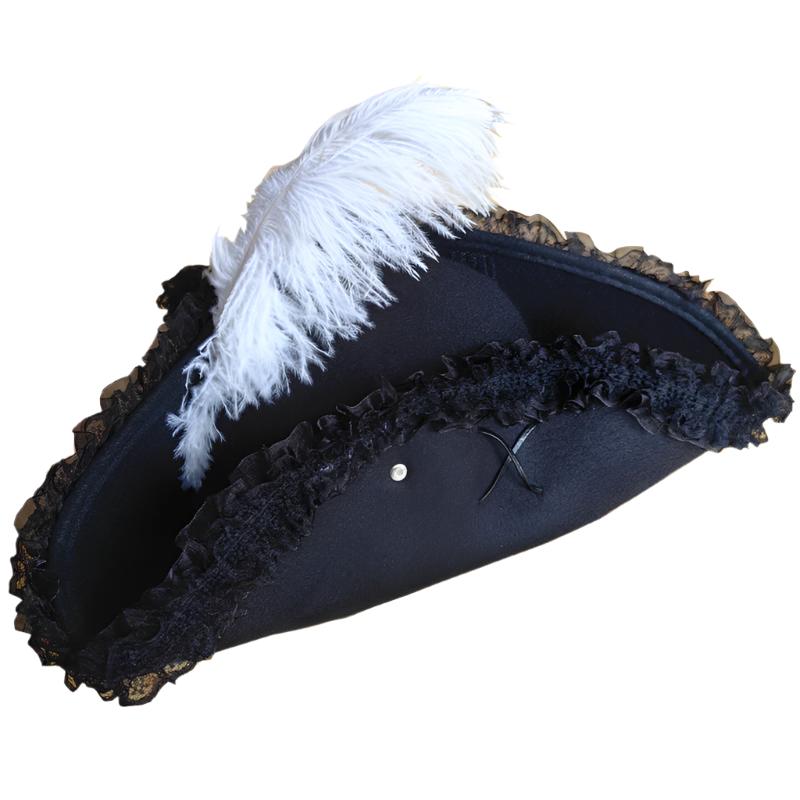 Black Lace Trim Medieval Pirate Hat