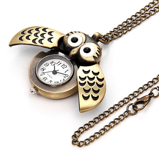 Owl Wings Pocket Watch Necklace