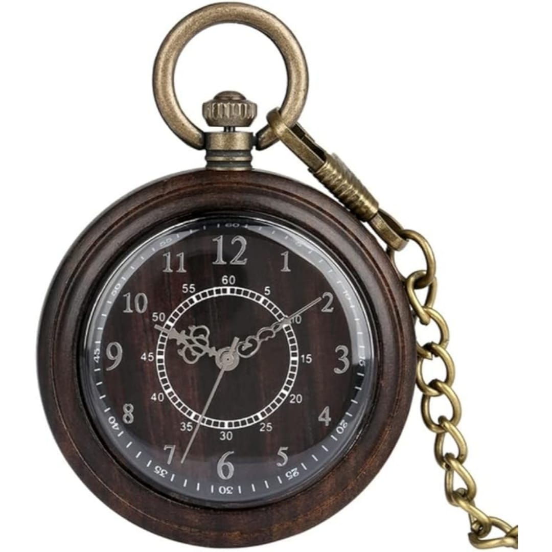 Ebony Wood Double Circle Pocket Watch