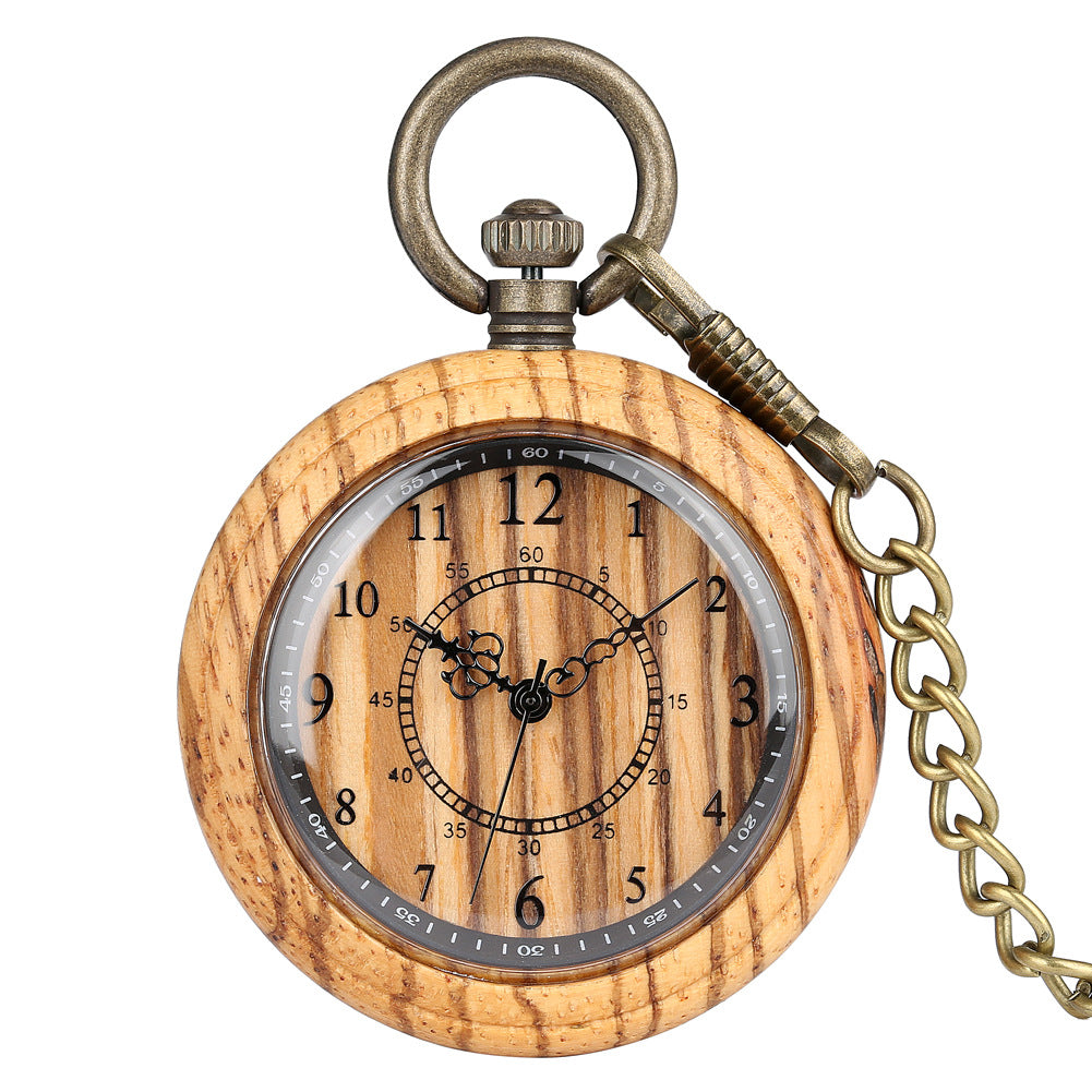 Zebra Wood Double Circle Pocket Watch